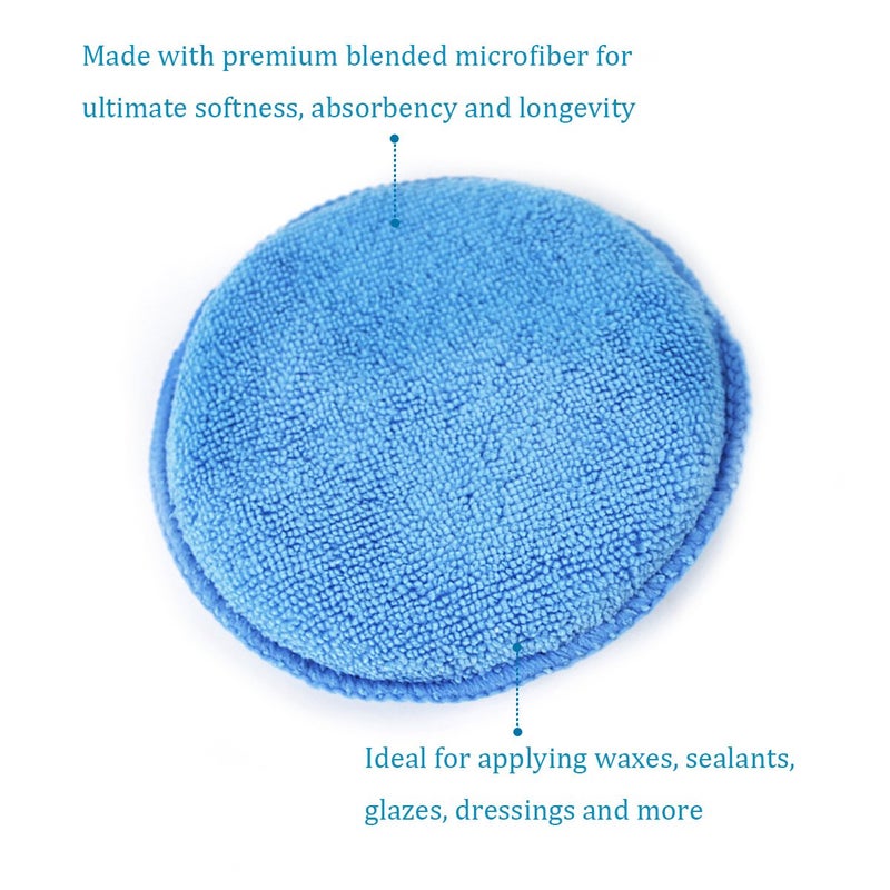 AUTO CARE Microfiber Wax Applicator  AutoCare Ultra-Soft Microfiber Wax Applicator Pads with Finger Pocket Wax Applicator for Cars Wax Applicator Foam Sponge (Blue  5"" Diameter  Pack of 10) - Image 5
